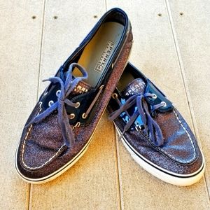 Sperry Top Sider 9770868 Biscayne Navy Blue Glitter Boat Shoes Womens Sz US 9.5M